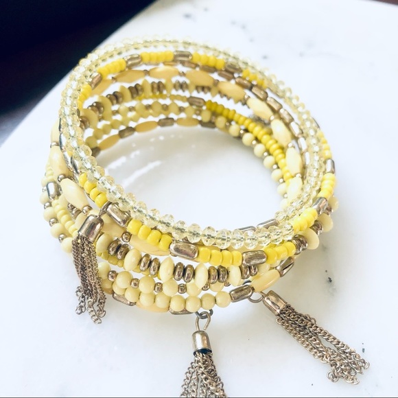 Yellow Beaded Wrap Bracelet - Picture 2 of 3
